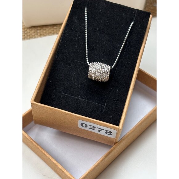 Lia Sophia Sterling Silver Necklace With Pave CZ Crystal Barrel Pendant & Adjust - Picture 6 of 7